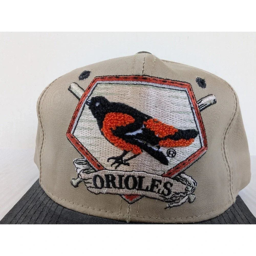 Vintage Baltimore Orioles Starter Hat Needlepoint‎ 2 Bat Logo Paisley 90s MLB